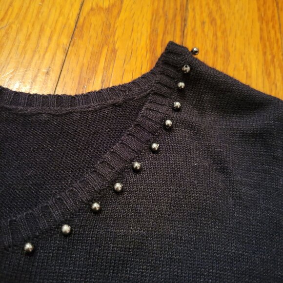 Oscar De La Renta L Black Beaded Scoop Neck Sleeveless Sweater Top Silk - Picture 5 of 7